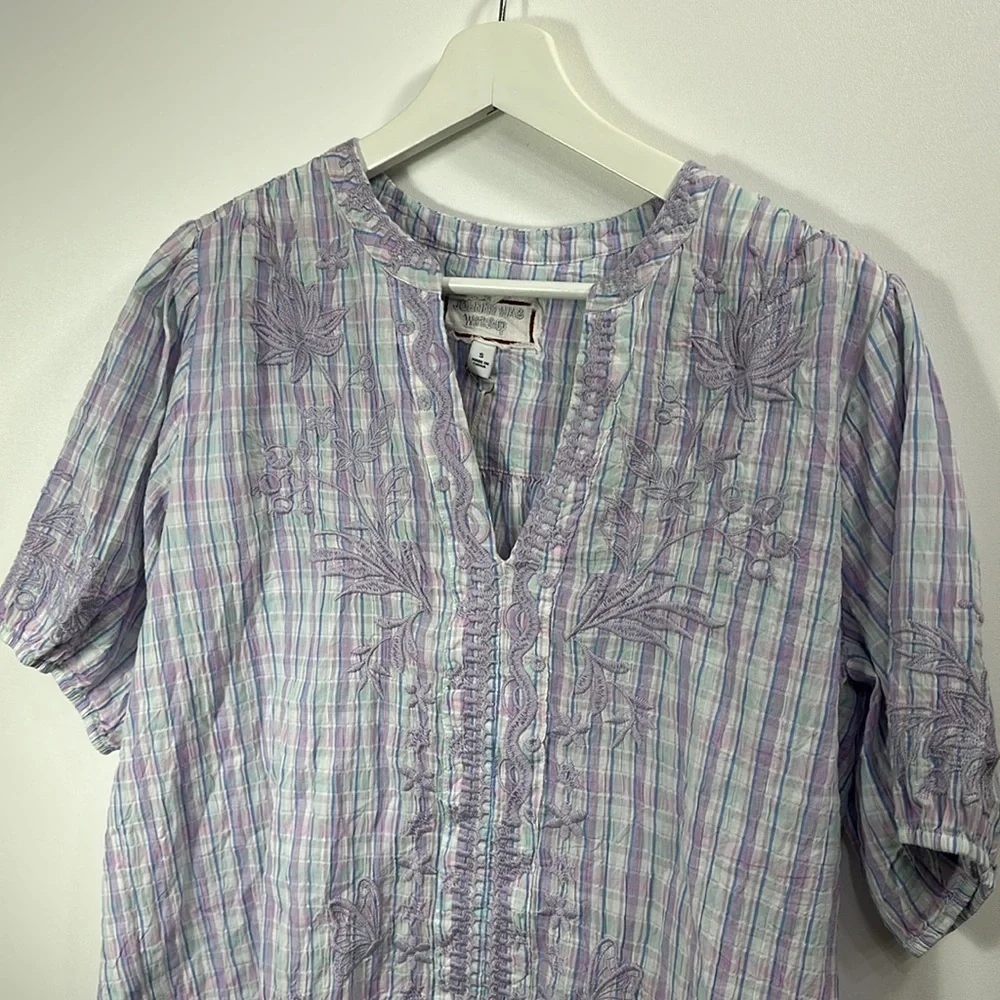 Johnny Was workshop Malo puff sleeve blouse purple size small.NWT